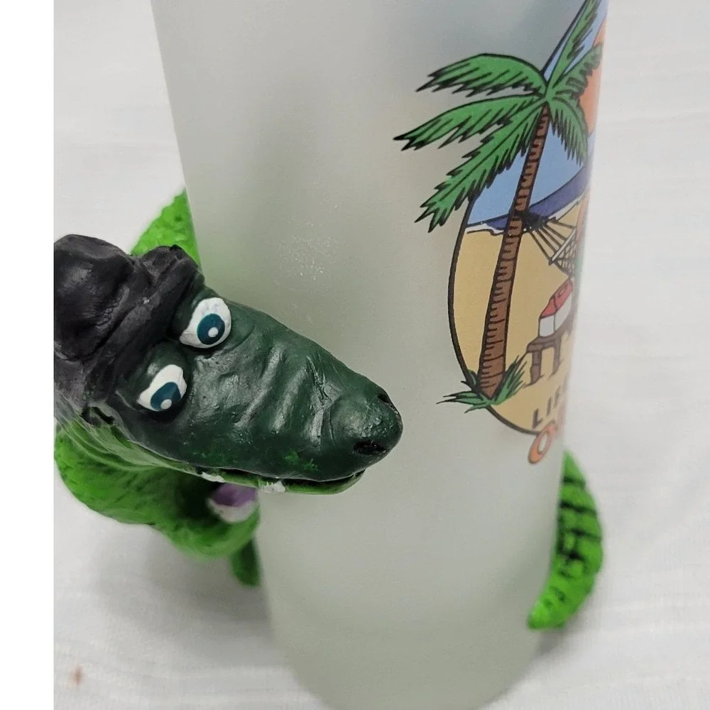Vintage 1993 Lifes a Croc Orlando Frosted Shot Glass Alligator 3D Resin Holder